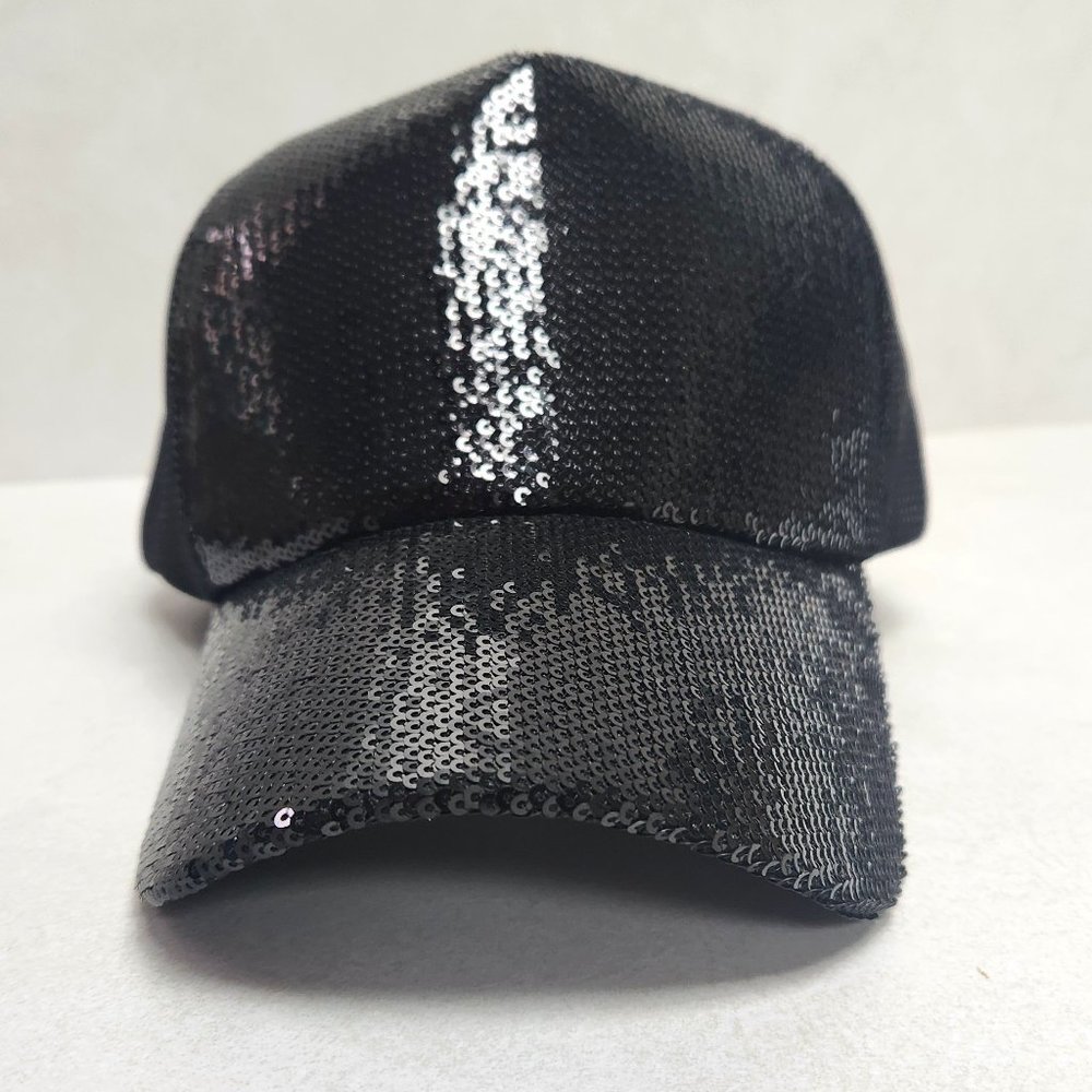 Women's Black Sequin Baseball Cap Bling Adult size